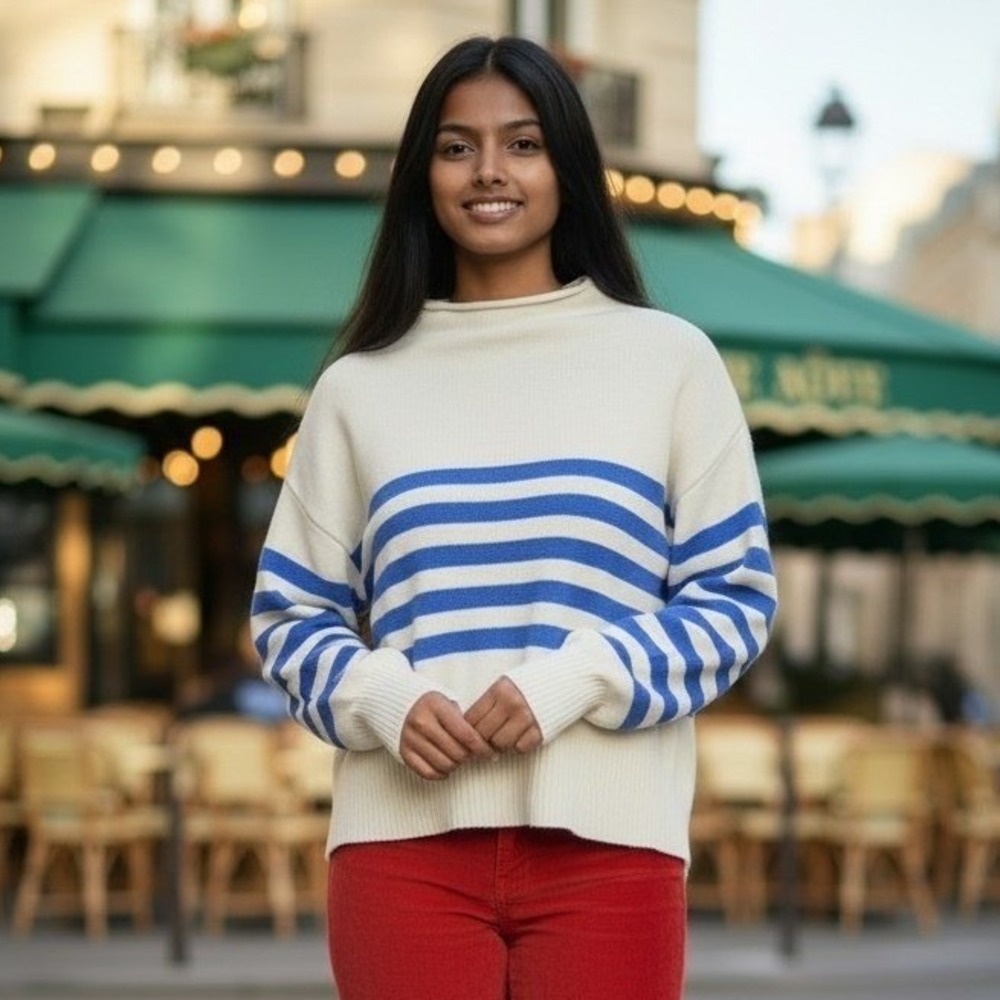 Truth by‎ Republic Womens XS Blue White Striped Mock Neck Nautical Sweater